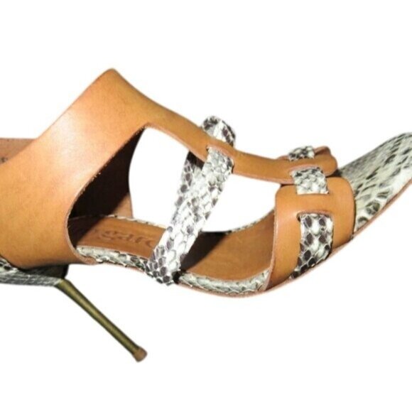 Pedro Garcia Mariel Python Embossed Vachetta Leather Pin Heels Sandals STUNNING! - Picture 6 of 16